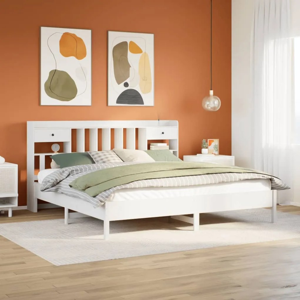 Cama com estante sem colchão 180x200 cm pinho maciço branco