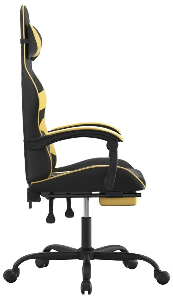 Cadeira gaming c/ apoio pés couro artificial preto e dourado