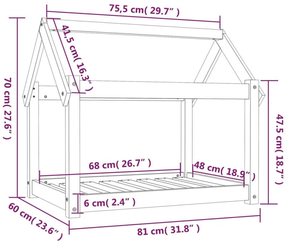 Cama para cães 81x60x70 cm pinho maciço castanho mel