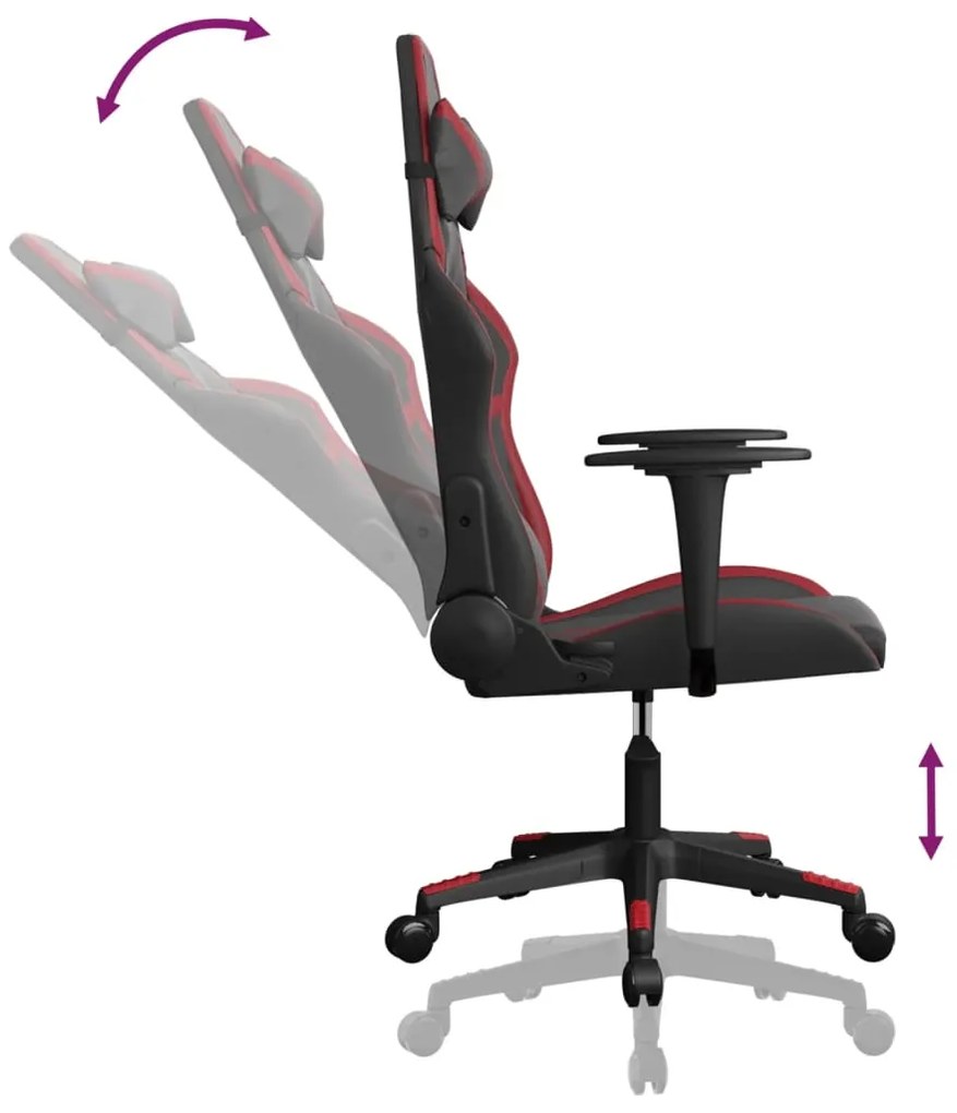 Cadeira gaming massagens couro artificial preto/vermelho tinto