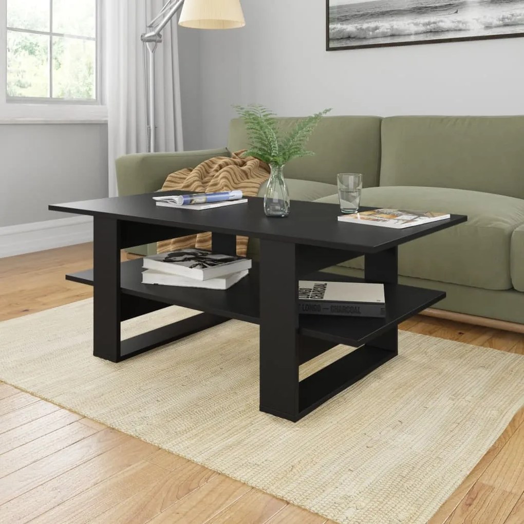 vidaXL Mesa de centro 110x55x42 cm contraplacado preto