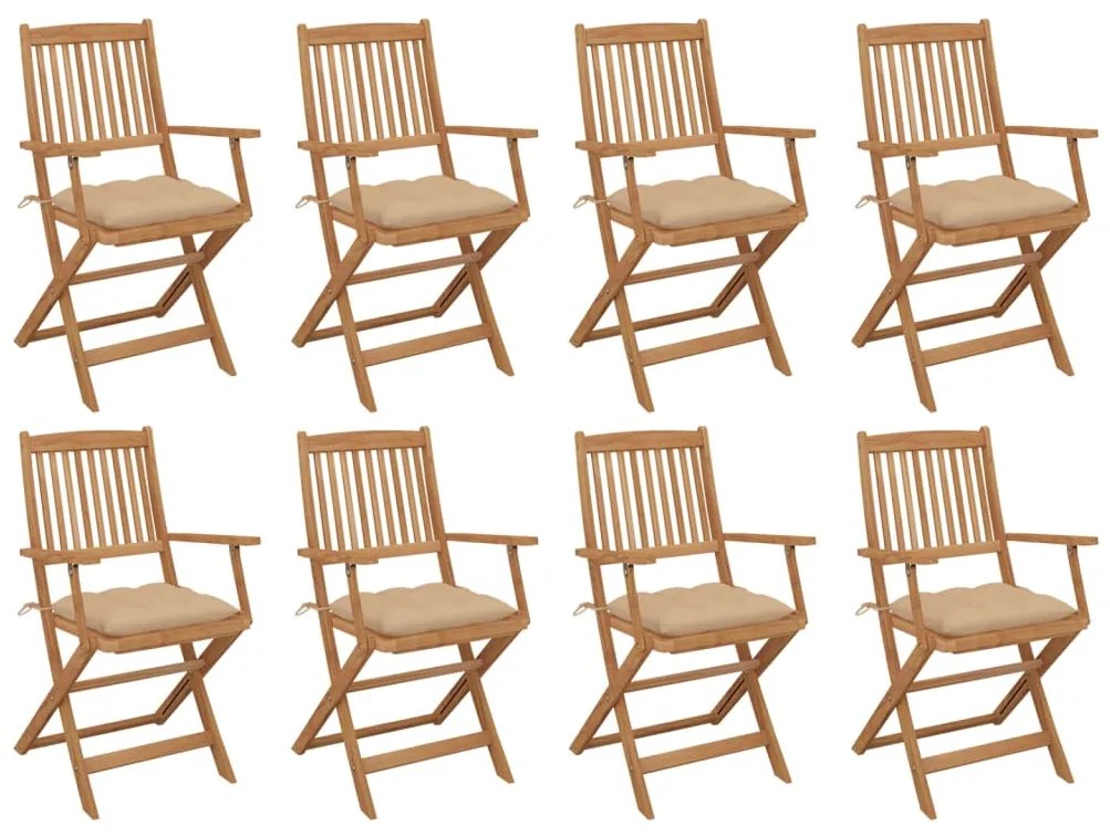 vidaXL Cadeiras de exterior dobráveis c/ almofadões 8pcs acácia maciça