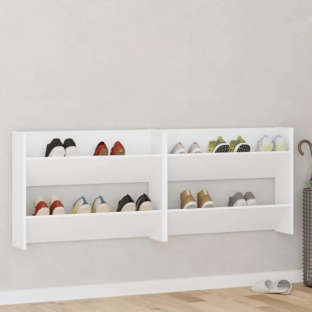 vidaXL Sapateiras de parede 2 pcs 80x18x60 cm contraplacado branco