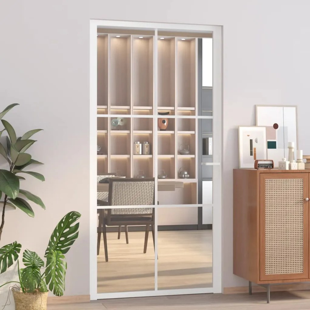 350575 vidaXL Porta de interior 102,5x201,5 cm vidro ESG e alumínio branco