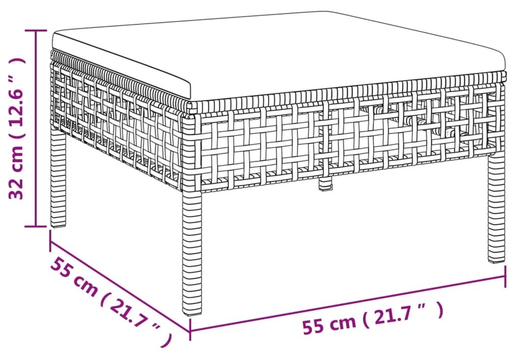 4 pcs conjunto lounge de jardim c/ almofadões vime PE cinzento