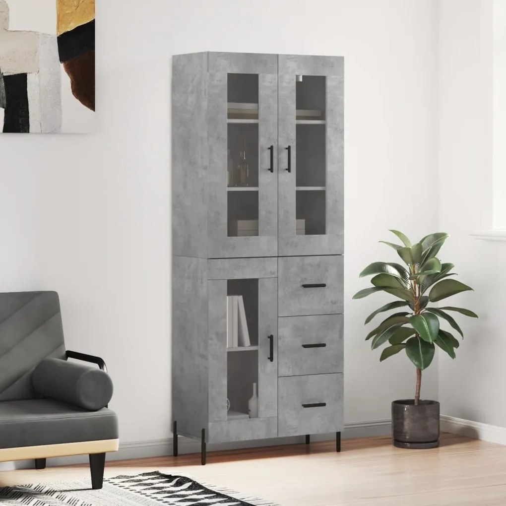 vidaXL Armário alto 69,5x34x180 cm derivados de madeira cinza cimento