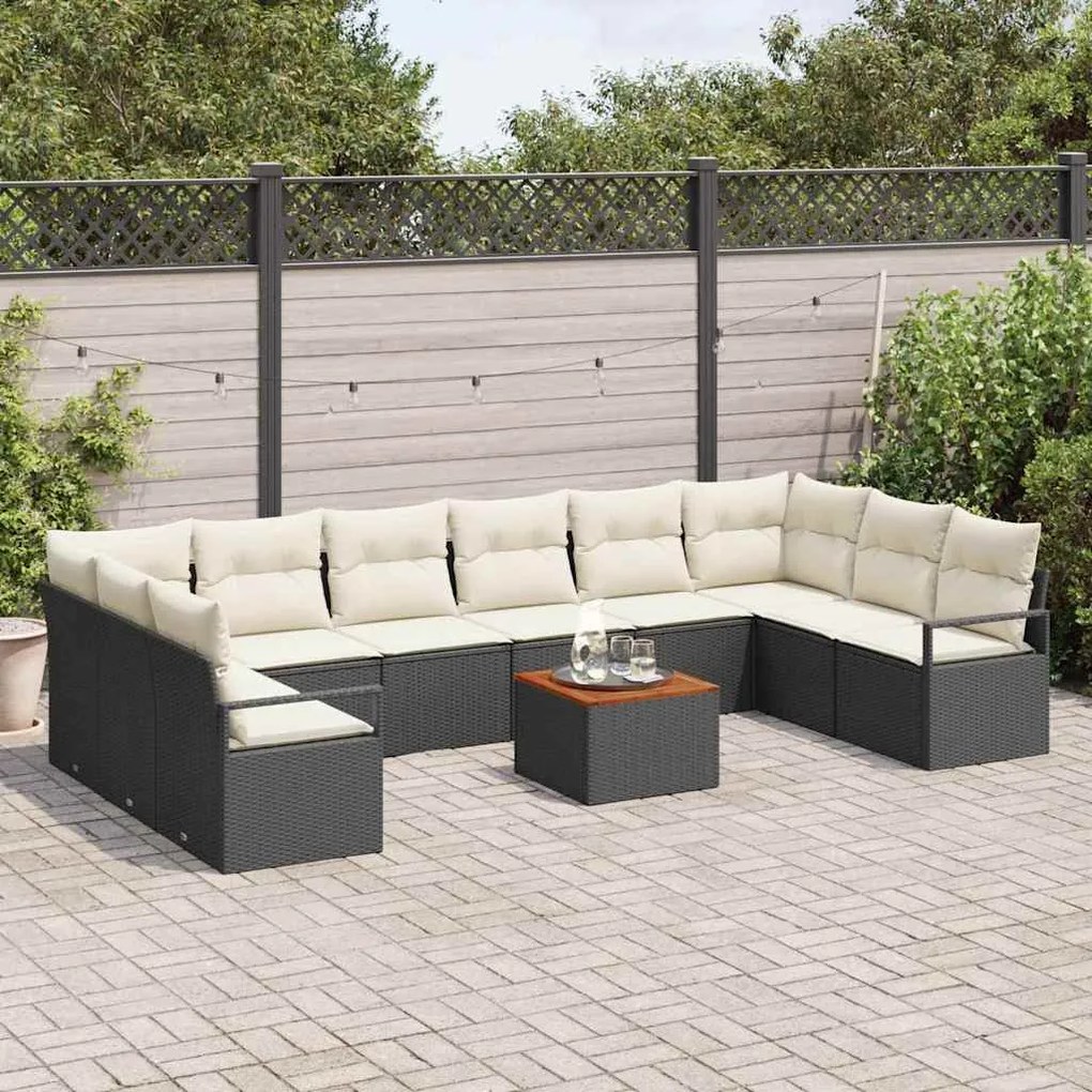 Conjunto de Sofá de Jardim 11 pcs Preto, branco Grande