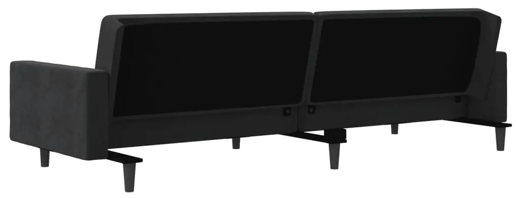 Sofá-cama 2 lugares com duas almofadas veludo preto