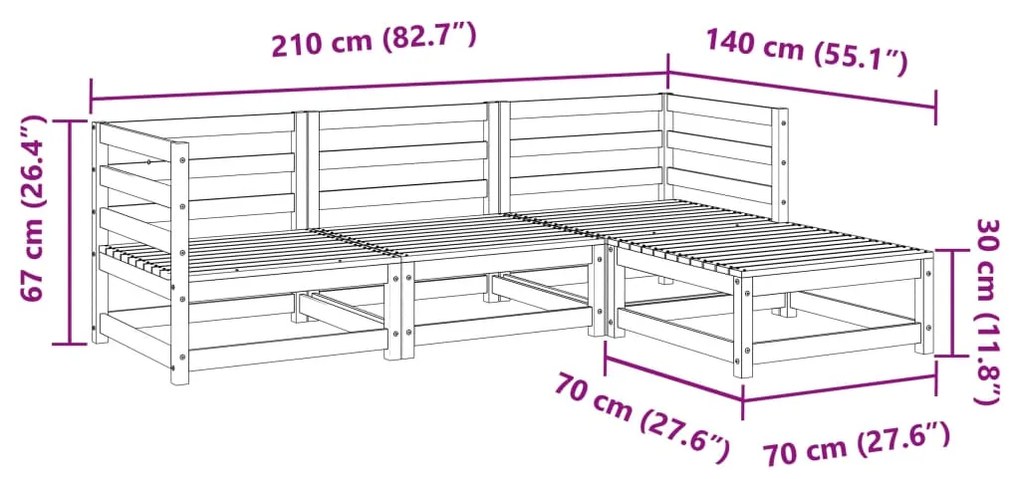 4 pcs conjunto sofás de jardim madeira de pinho maciça