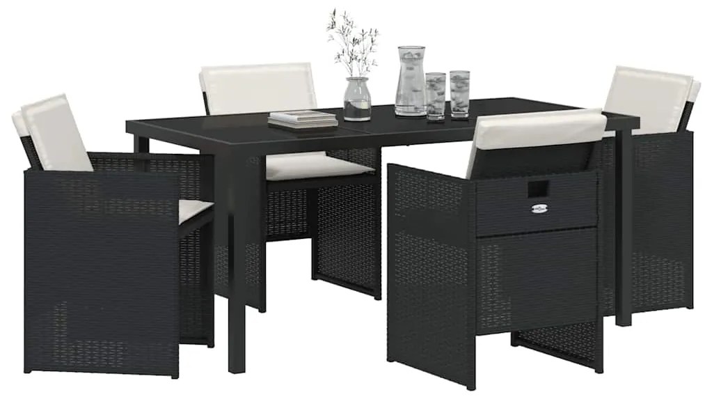 Conjunto de Jantar de Jardim de 5 Peças com Almofadas Preto Rattan Pol