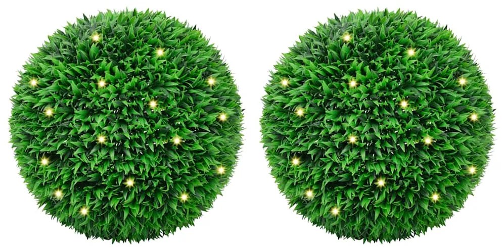 vidaXL Bolas artificiais de buxo com luzes LED 2 pcs verde 55 cm