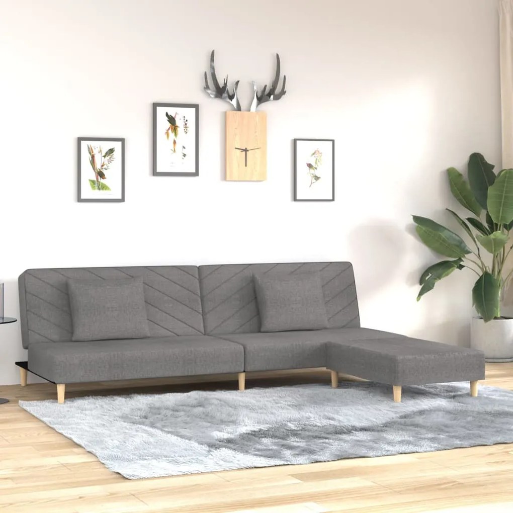 3081807 vidaXL Sofá-cama 2 lug. c/ 2 almofadas e apoio pés tecido cinza-claro
