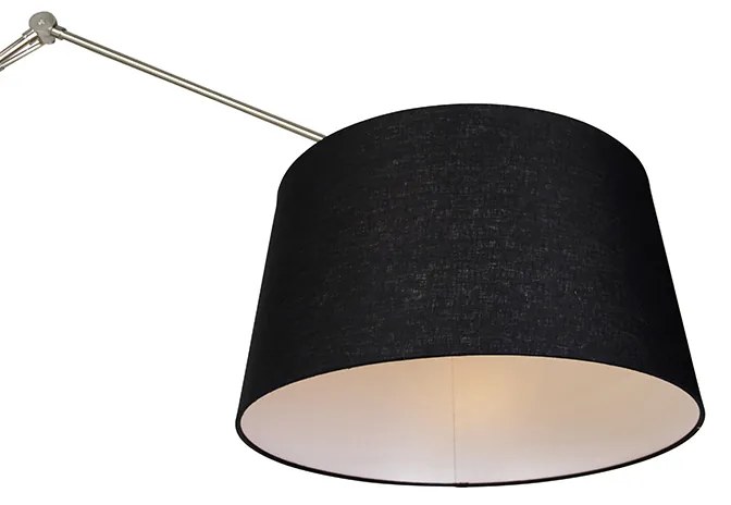 Candeeiro de pé moderno em aço com cúpula em linho preto 45 cm - Editor