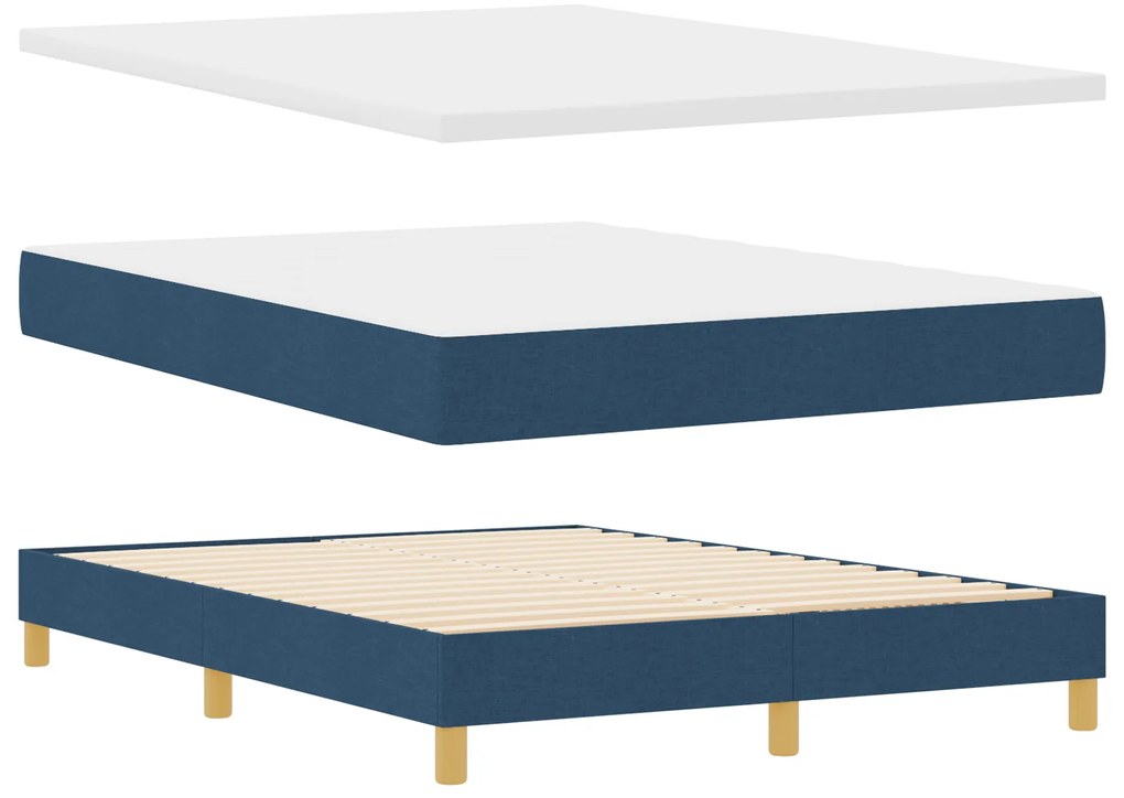 Cama Box Spring com Colchão Azul 140x190 cm Tecido
