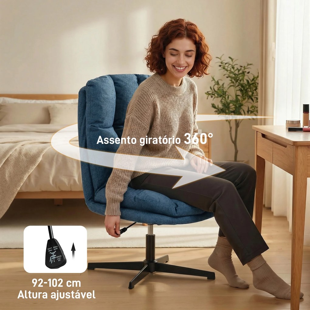 Poltrona de Sala Poltrona Giratória 360° Poltrona Relax com Altura Ajustável Assento Largo 63x75x92-102 cm Azul Escuro