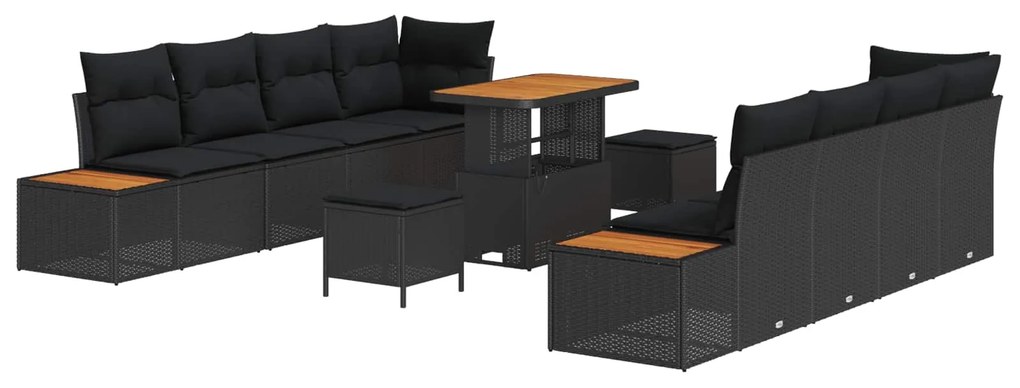 vidaXL Conjunto de Sofá de Jardim 11 pcs Preto vime PE