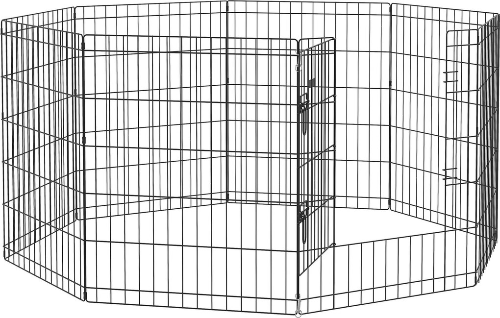 PawHut Parque para Cães 8 Painéis 76x61cm Dobráveis Gaiola Metálica Segura com Porta e Dupla Fechadura Preto | Aosom Portugal