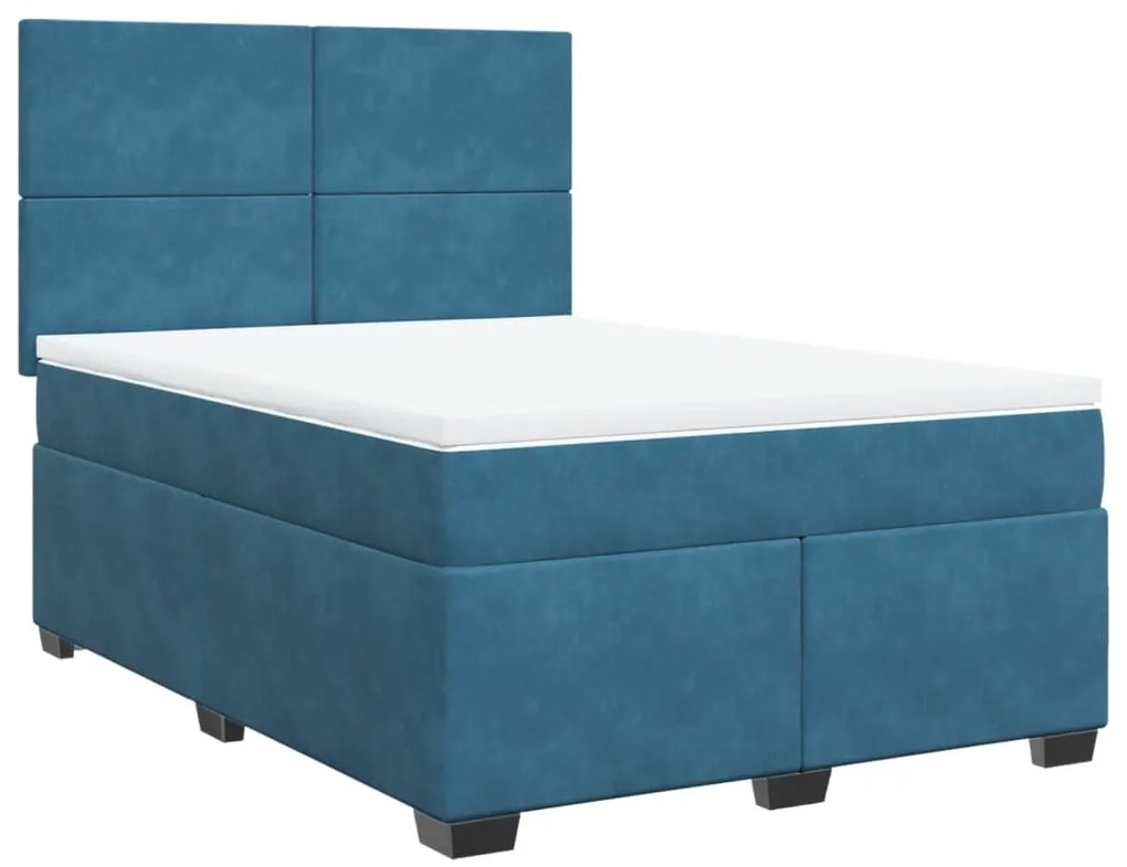 Cama com molas/colchão 160x200 cm veludo azul