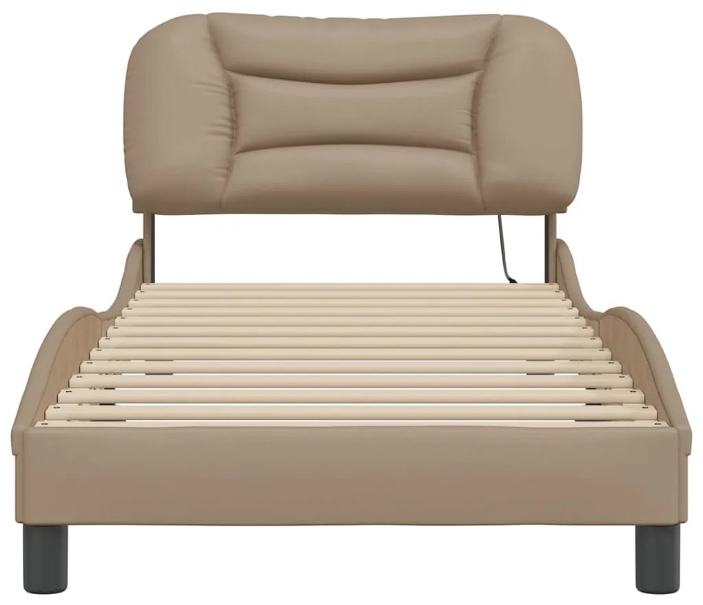 Estrutura cama c/ luzes LED 90x190 cm couro artif. cappuccino