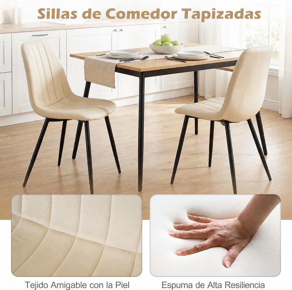 Conjunto de 4 Cadeiras de Sala de Jantar (MESA NÃO INCLUIDA), 54 x 44,5 x 87 cm, Acolchoadas em Veludo, Bege
