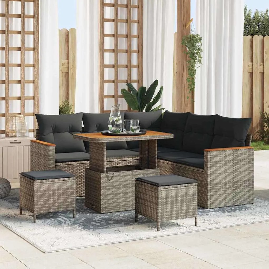 Conjunto de Sofá de Jardim vidaXL com Almofadas Cinzas em Rattan Polip