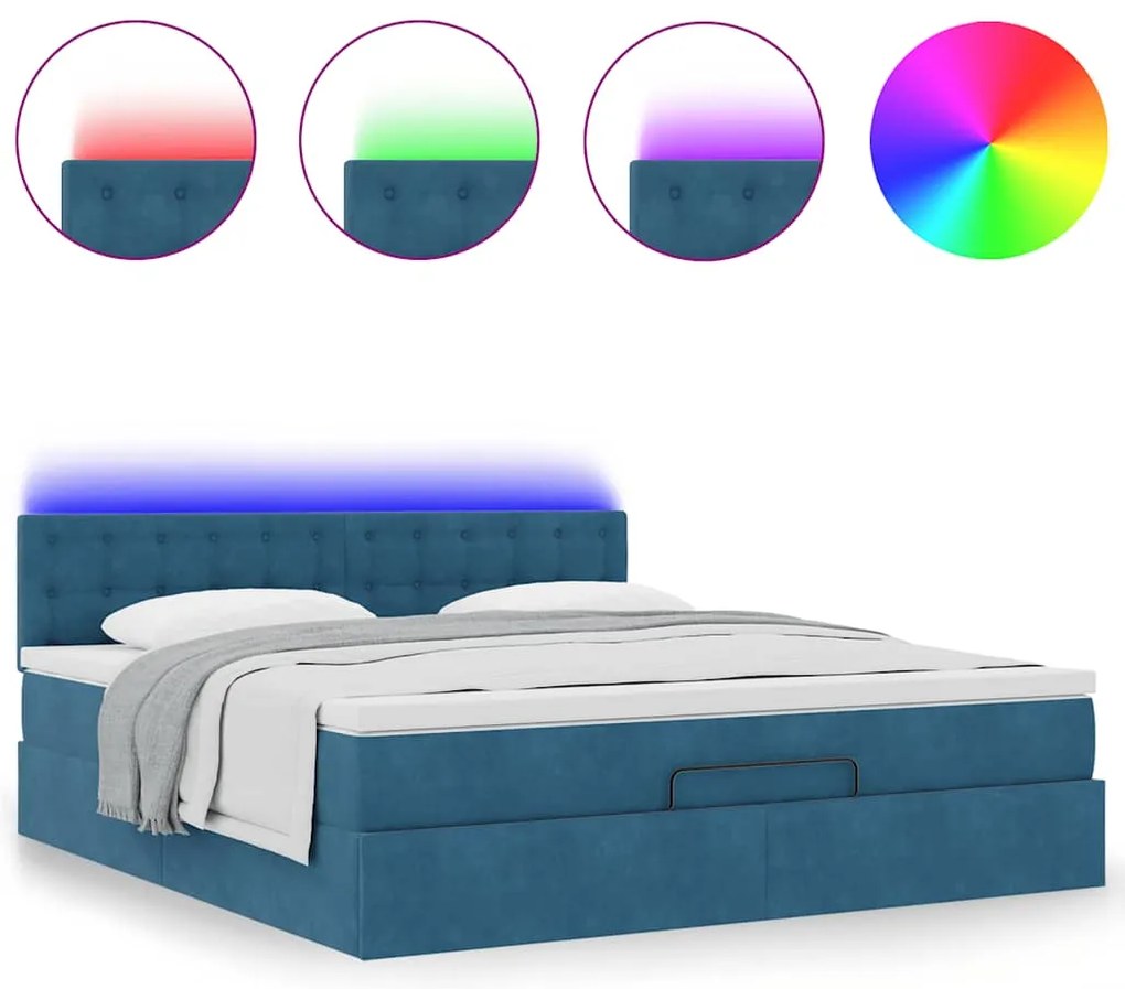 Estrutura de cama otomana com colchão 160x200 cm azul escuro