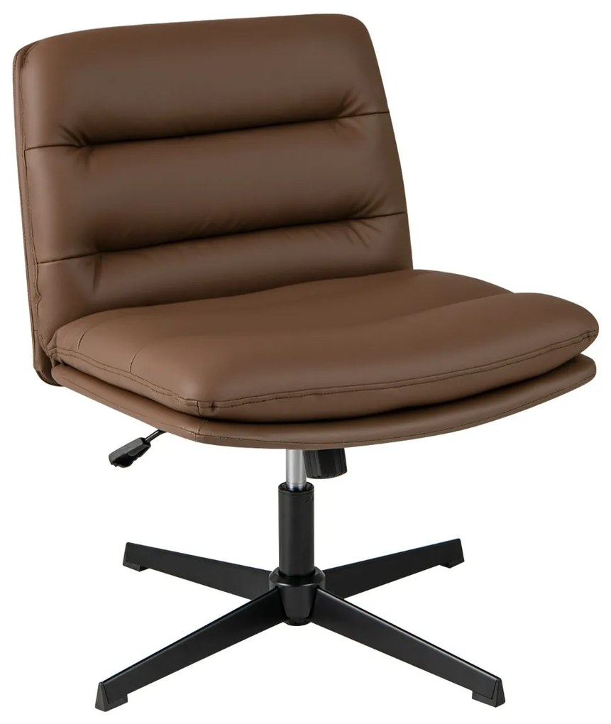 Cadeira de escritório com assento e encosto confortáveis, cadeira sem braços de couro sintético com base cruzada cinza