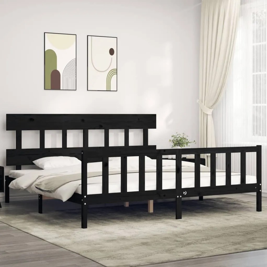 vidaXL Estrutura cama Super King Size c/cabeceira madeira maciça preto
