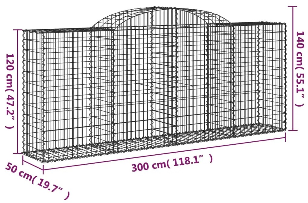 Cestos gabião arqueados 3pcs 300x50x120/140cm ferro galvanizado