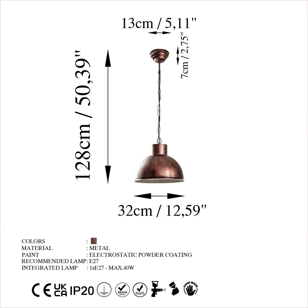 Candeeiro de Teto GMN-00001 – Cobre – 32 cm x 28 cm