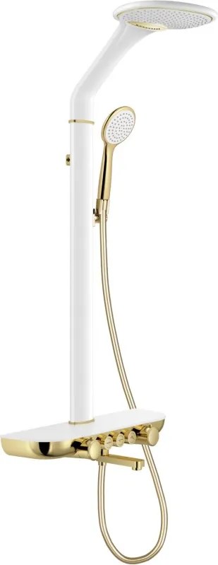 Mexen Blaze conjunto de duche de superfície com chuveiro de cabeça e misturadora, branco/dourado - 78109-25