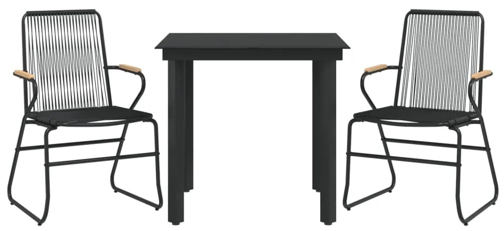 3 pcs conjunto de jantar para jardim vime PVC preto