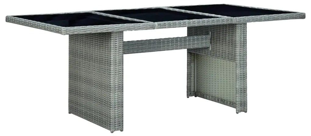 313311 vidaXL Mesa de jardim vime PE e vidro temperado cinzento-claro