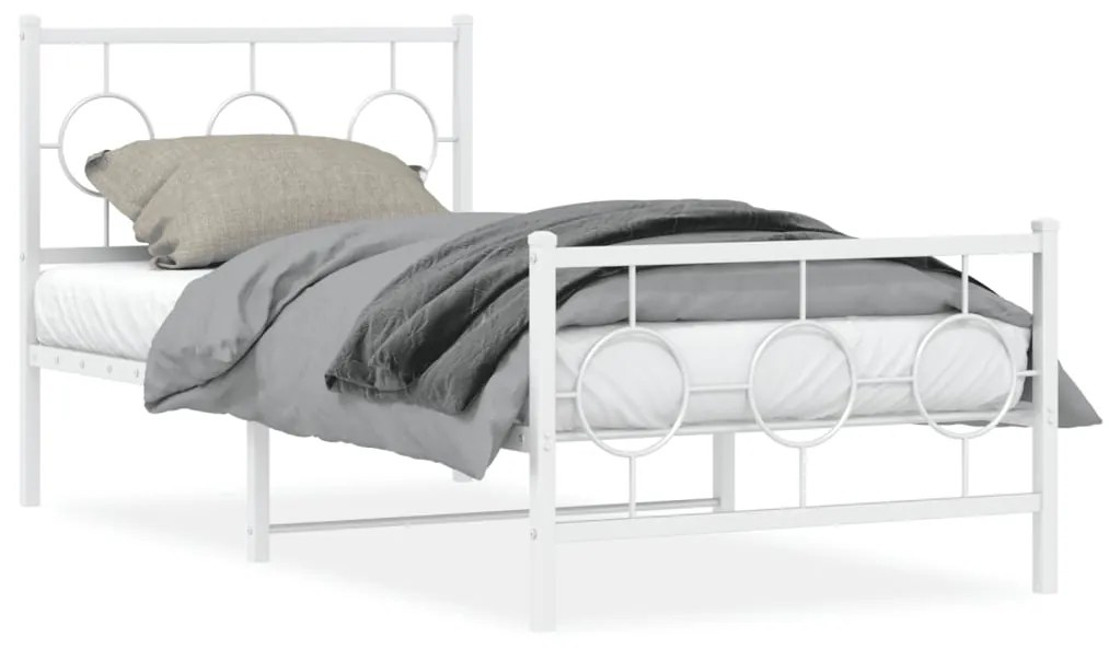 Estrutura de cama com cabeceira e pés 90x190 cm metal branco