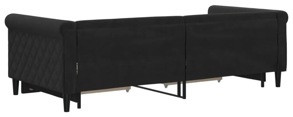Sofá-cama com gavetão e gavetas 90x200 cm veludo preto
