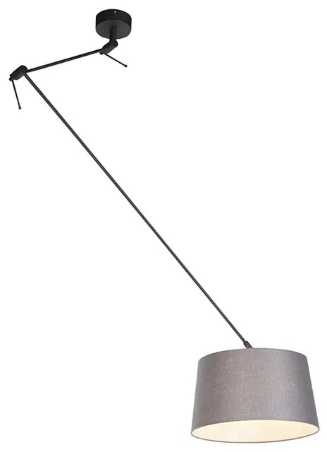 Candeeiro de suspensão preto com abajur em linho cinzento escuro 35 cm - Blitz Country / Rústico,Moderno