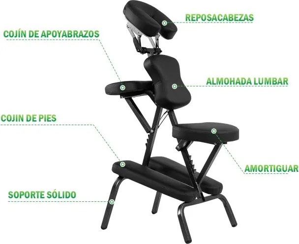 Cadeira de massagem dobrável ajustável em altura ajustável para tatuagens Cadeira de estética para SPA Leve e portátil com saco de transporte 46 x 54,