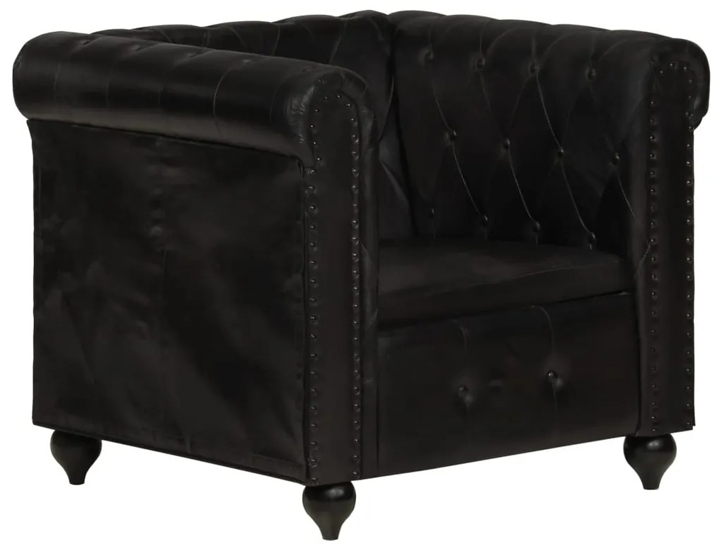 Poltrona chesterfield couro genuíno preto