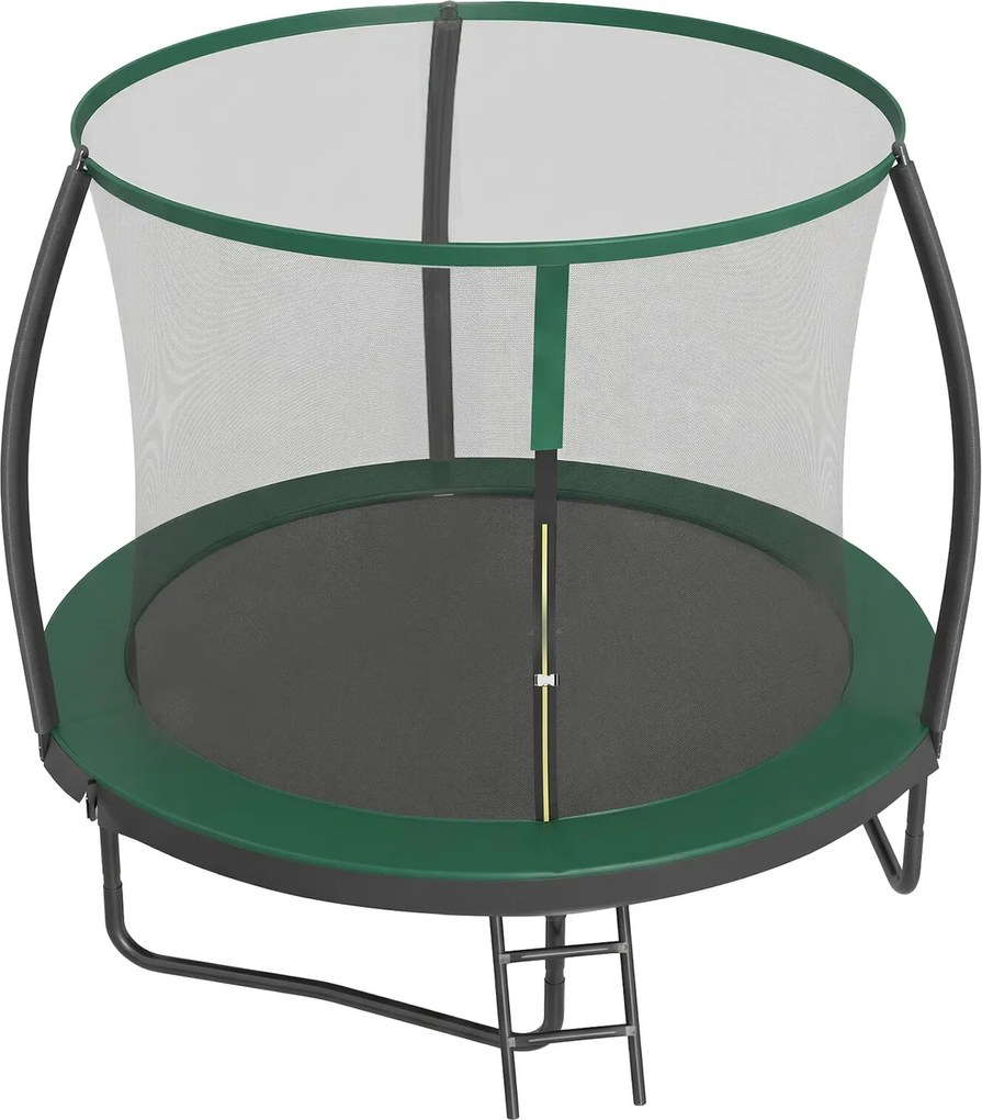 Trampolim de 244 cm de diâmetro, trampolim de jardim com rede de segurança, postes com 180 cm de altura Preto-verde escuro