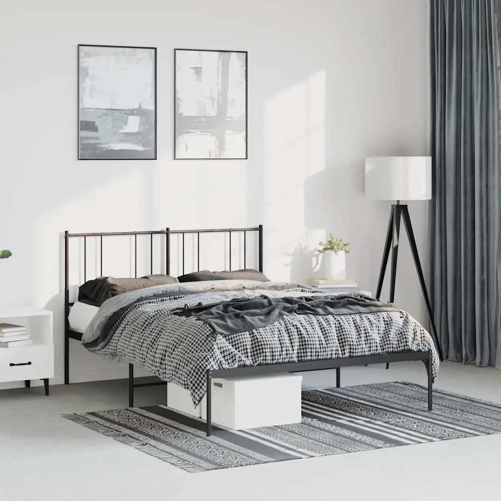 Estrutura de cama em metal com cabeceira 150x200 cm preto