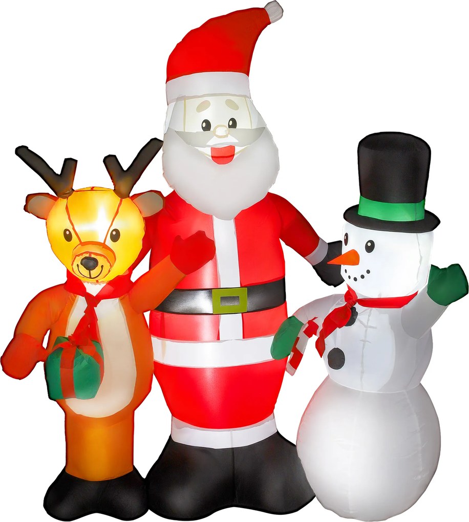 Outsunny Pai Natal Insuflável com Rena e Boneco de Neve Decoração de Natal Insuflável com Luzes LED 150x45x150 cm Multicor | Aosom Portugal