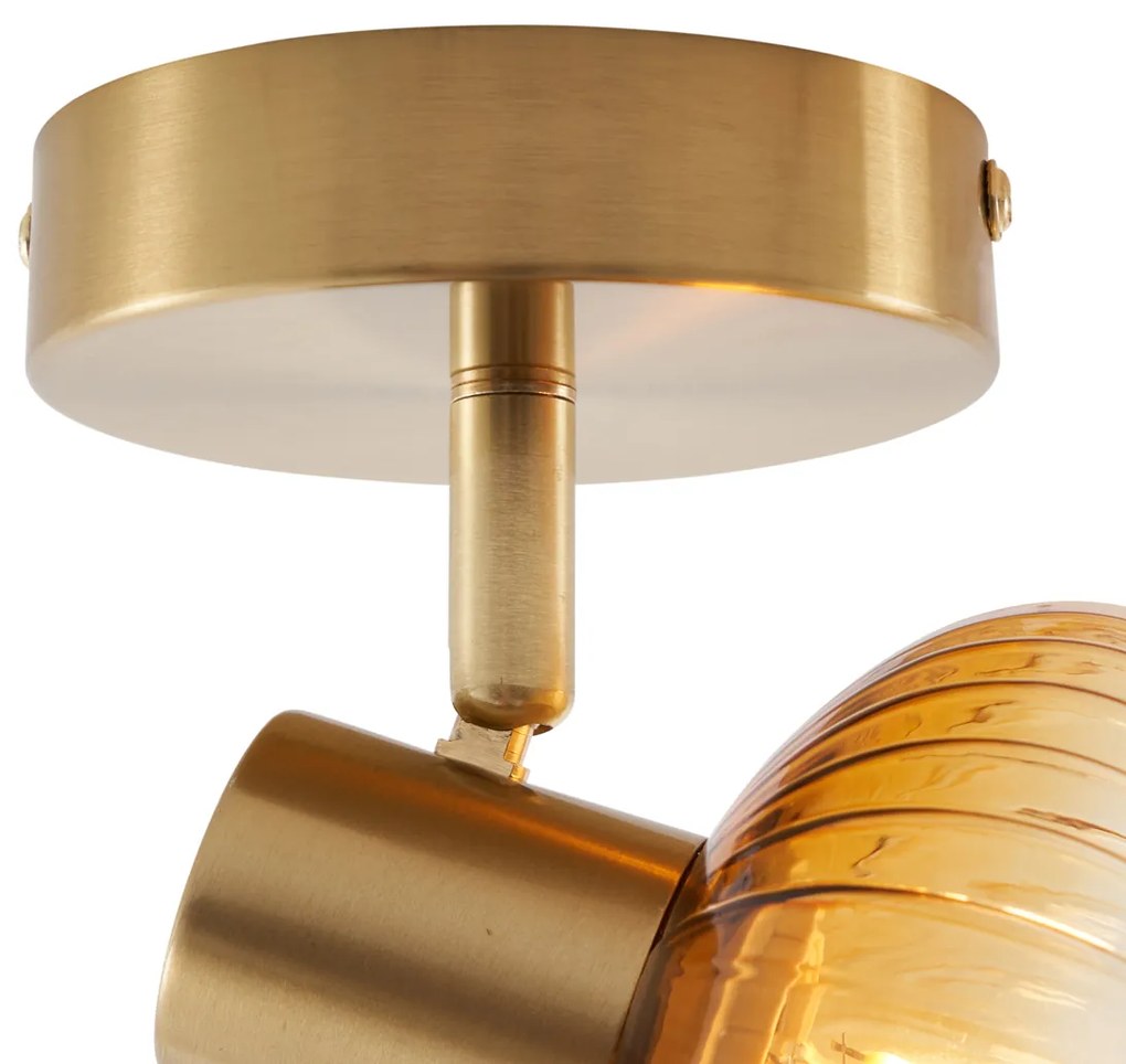 Foco de teto moderno dourado com vidro redondo âmbar - Teddy