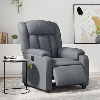 Poltrona de Massagens, Reclinável e Elétrica - Couro Artificial - Cinz