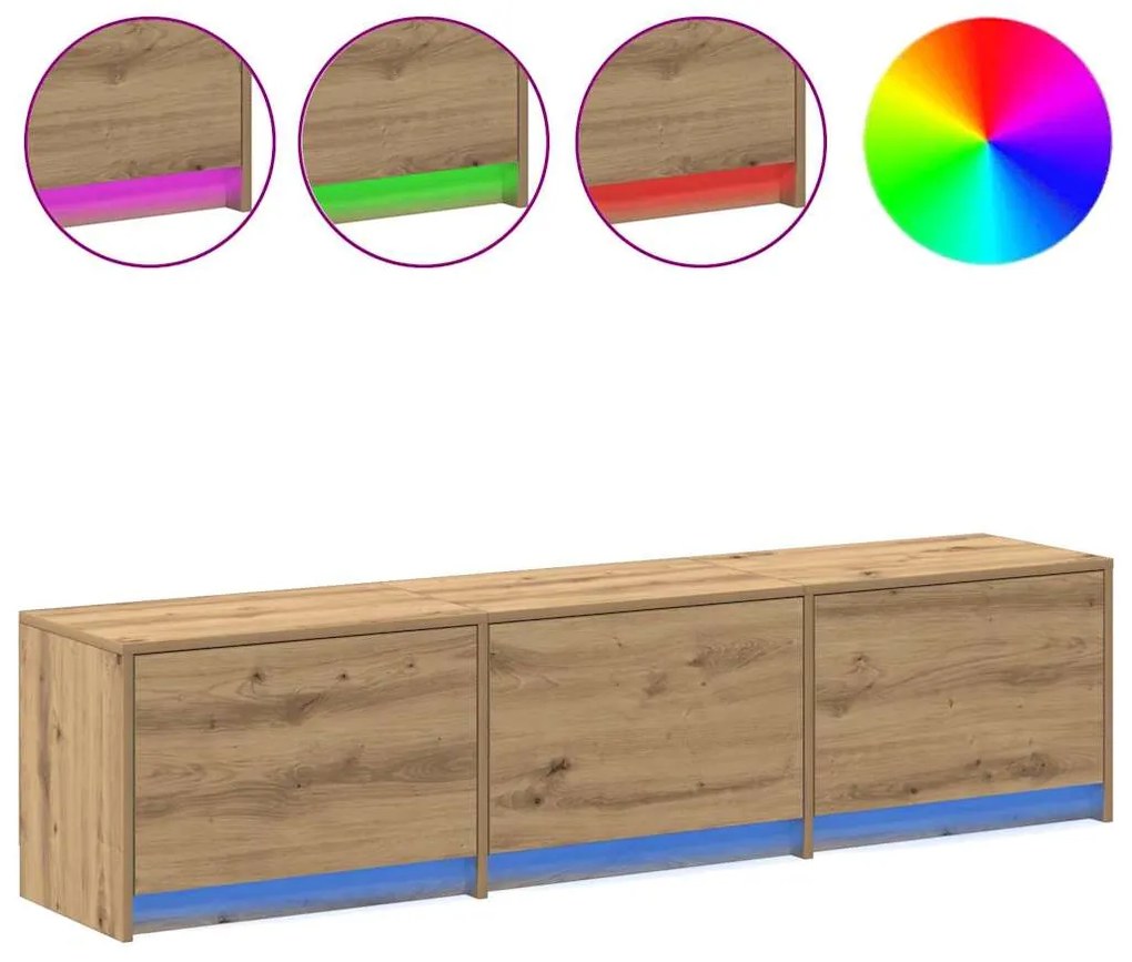 Gabinete de TV com LED Carvalho Artesanal 165x34x40 cm Madeira de Enge