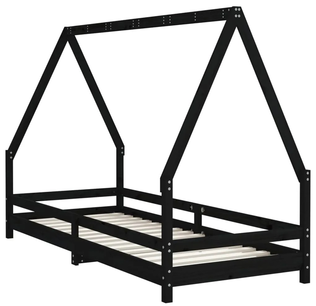 Estrutura de cama infantil 90x200 cm pinho maciço preto
