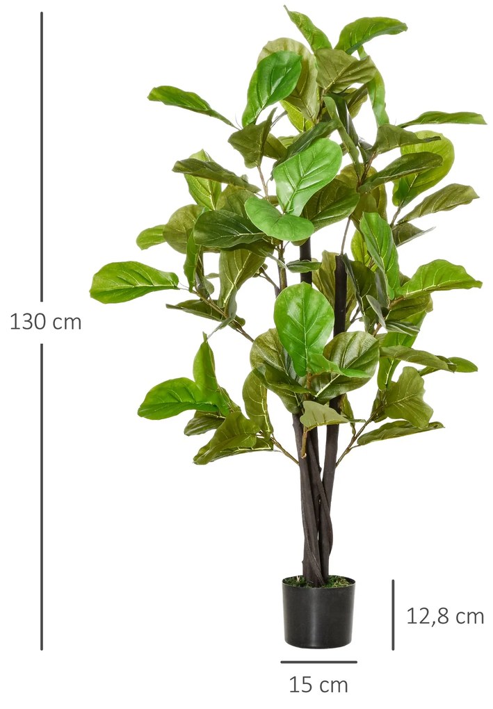 HOMCOM Planta Artificial Ficus 130 cm com 78 Folhas e Vaso de Planta A