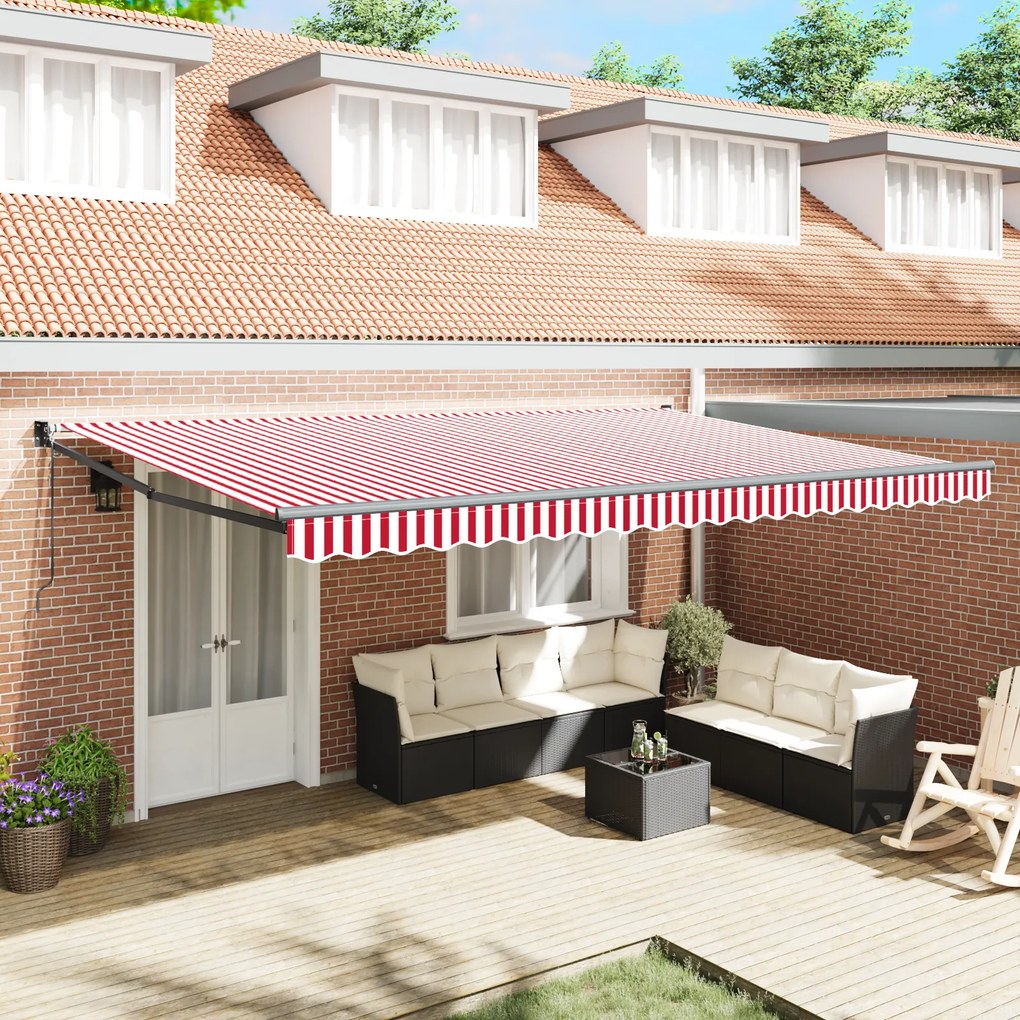 vidaXL Toldo Retrátil Automático Listrado Vermelho e Branco 500x300 cm