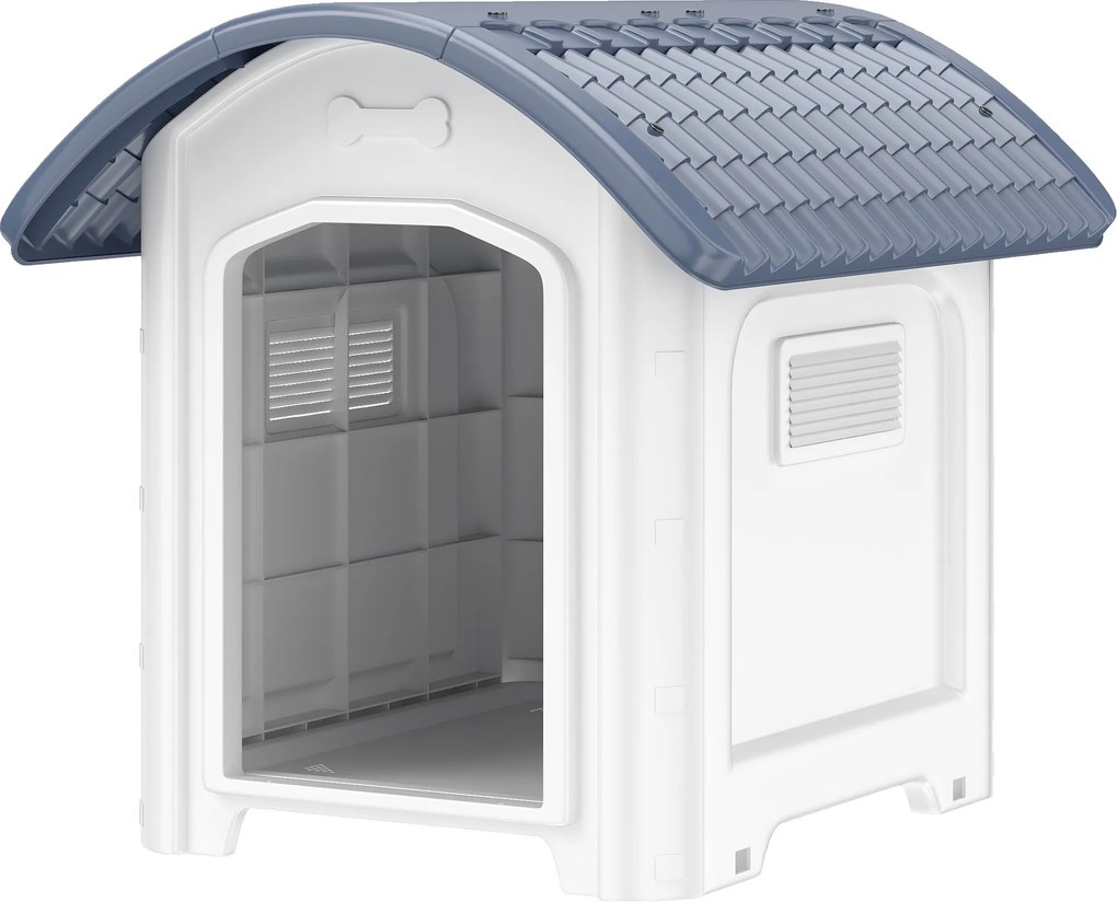 Casota para cães de exterior de plástico 71 x 60 x 63 cm com piso elevado e removível, telhado impermeável, cinzento