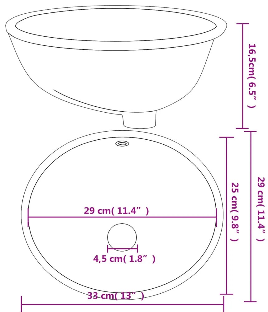 Lavatório casa de banho oval 33x29x16,5 cm cerâmica branco