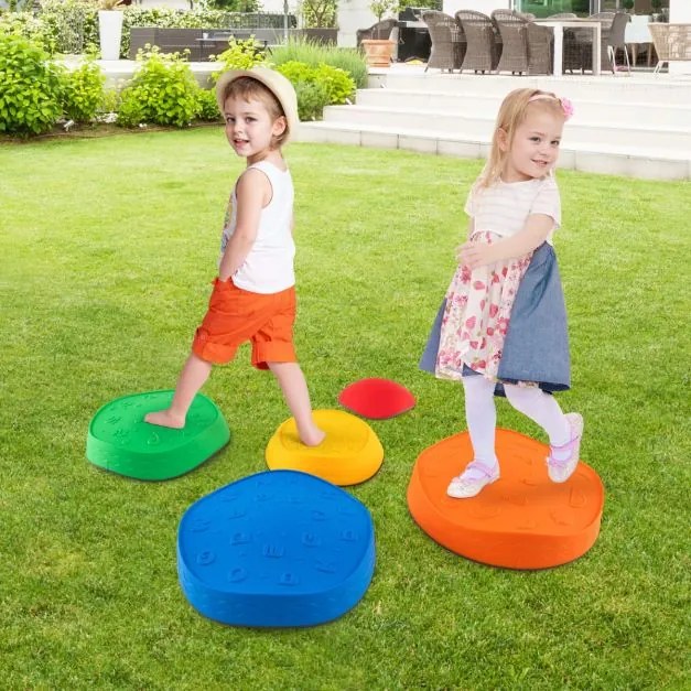 Pedras de Equilíbrio de 5 Peças para Crianças para Interior e Exterior com Superfície Antiderrapante para Crianças com Mais de 3 Anos Multicoloridas